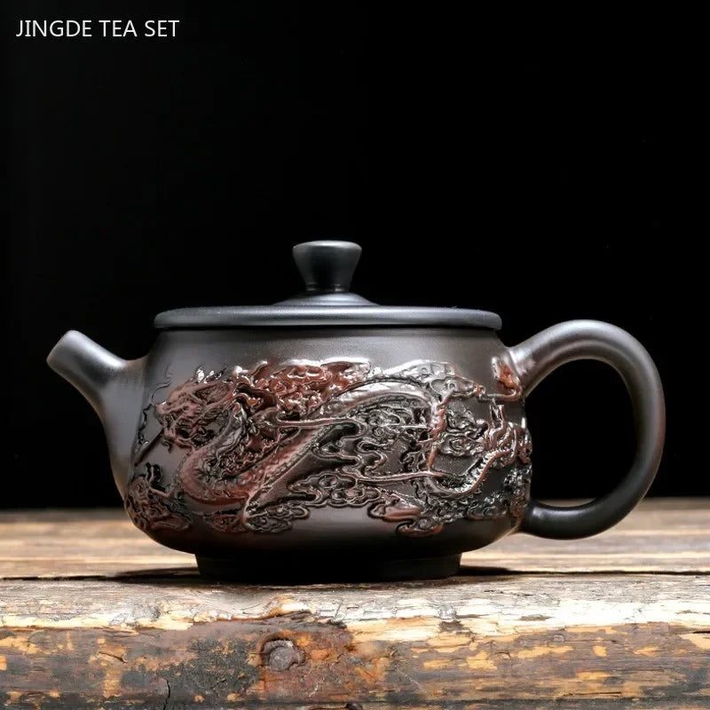 180ml Chinese Yixing Purple Clay Tea Pot Hand-carved Dragon Pattern Teapot Zisha Filter Teaware Customized Beauty Tea Infuser