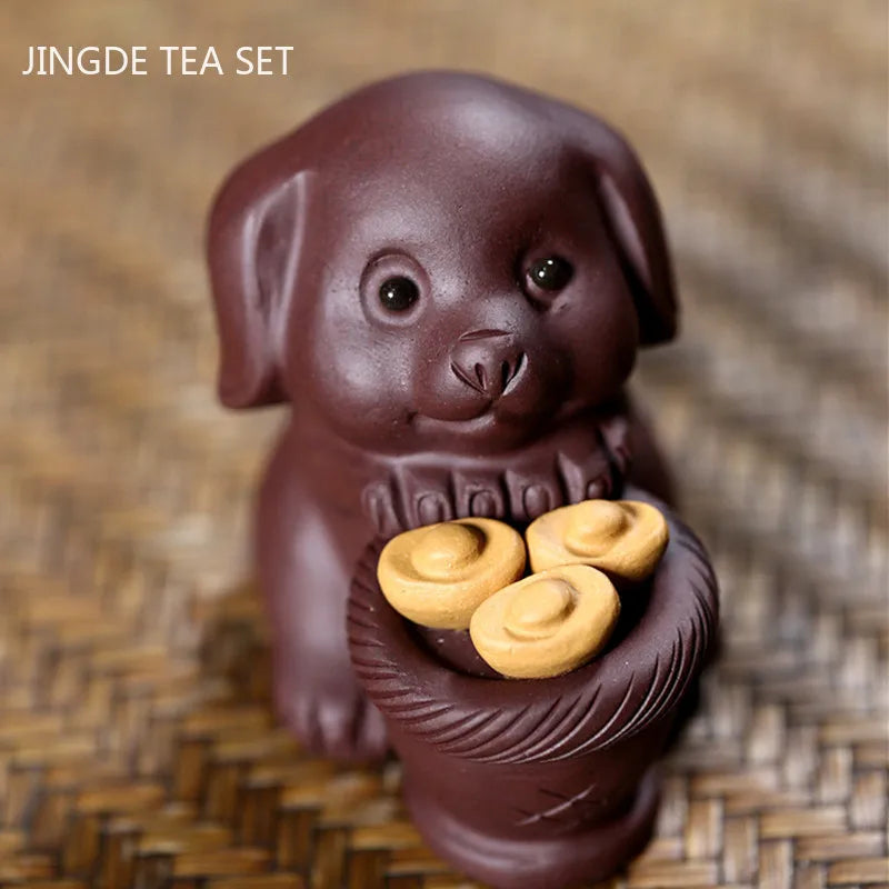 1PCS Chinese Zodiac Dog Purple Clay Tea Pet Handmade Boutique Animal Statue Ornaments Tea Figurine Crafts Tea Set Decoration