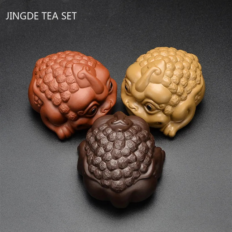 1PCS Handmade Golden Toad Statue Purple Clay Tea Pet Lucky Animal Tea Figurine Ornaments Boutique Tea Set Decoration Crafts