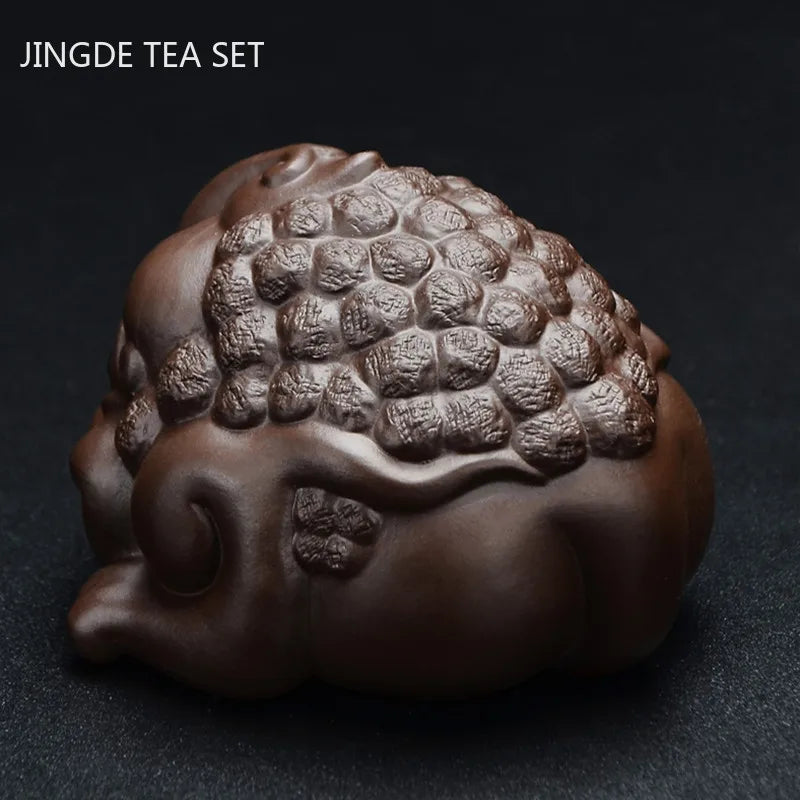 1PCS Handmade Golden Toad Statue Purple Clay Tea Pet Lucky Animal Tea Figurine Ornaments Boutique Tea Set Decoration Crafts