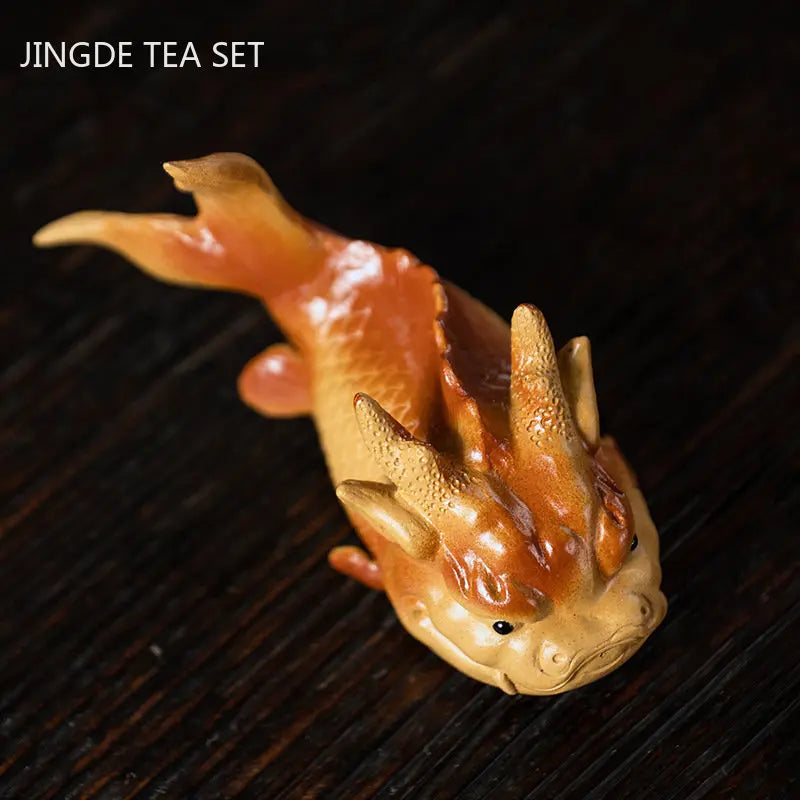 1pc Yixing Purple Sand Tea Pet Creative Fish Dragon Ornaments Tea Set Accessories Handmade Sculpture Tea Table Decoration