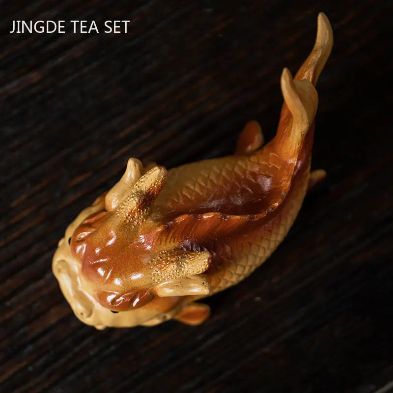 1pc Yixing Purple Sand Tea Pet Creative Fish Dragon Ornaments Tea Set Accessories Handmade Sculpture Tea Table Decoration