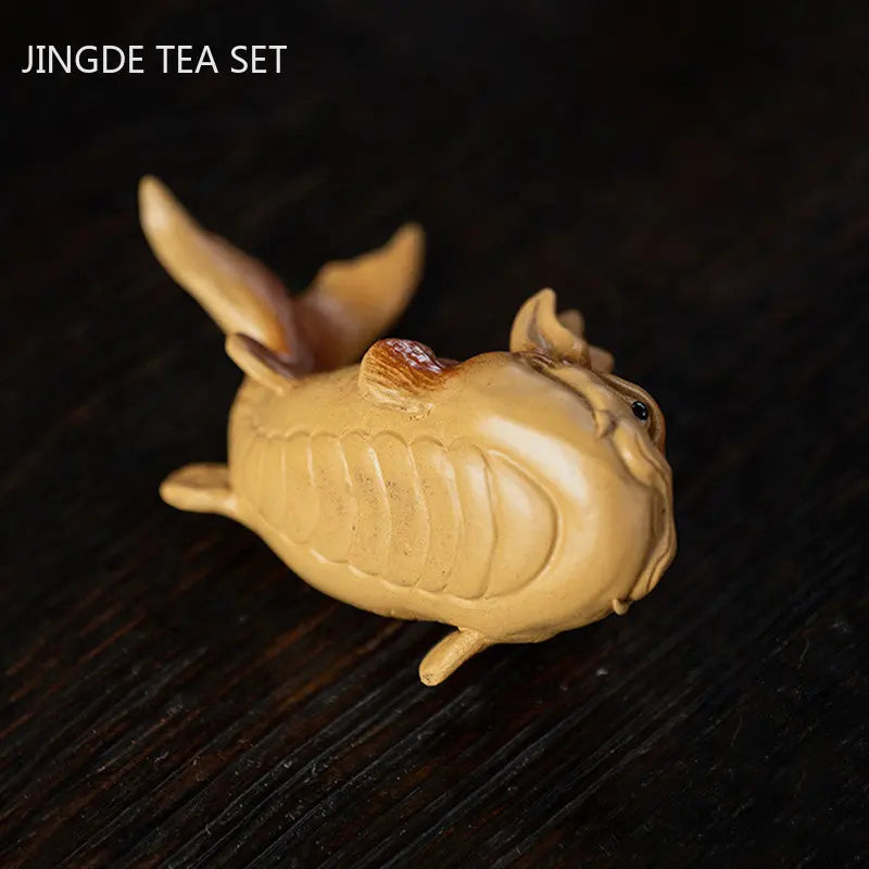 1pc Yixing Purple Sand Tea Pet Creative Fish Dragon Ornaments Tea Set Accessories Handmade Sculpture Tea Table Decoration