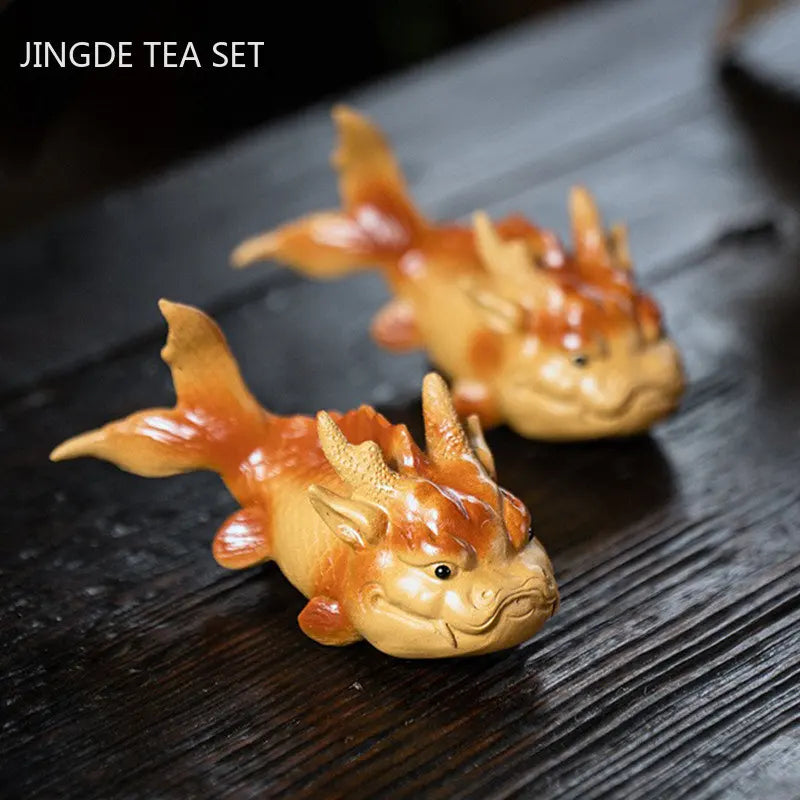 1pc Yixing Purple Sand Tea Pet Creative Fish Dragon Ornaments Tea Set Accessories Handmade Sculpture Tea Table Decoration