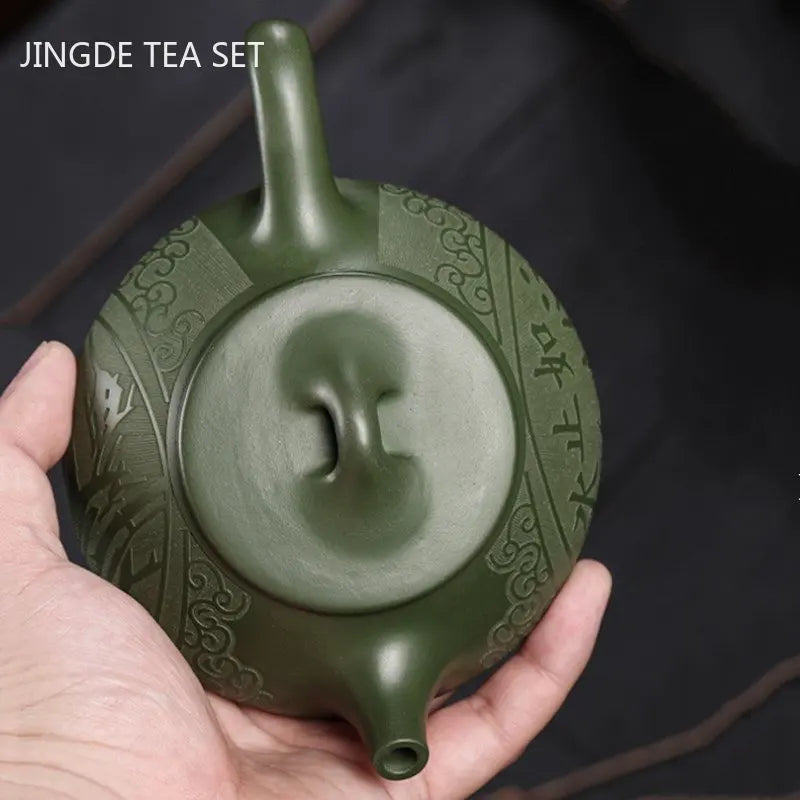 220ml Yixing Purple Clay Teapot Raw Ore Green Mud Hand-carved Stone Scoop Kettle Home Beauty Tea Infuser Chinese Zisha Tea Set