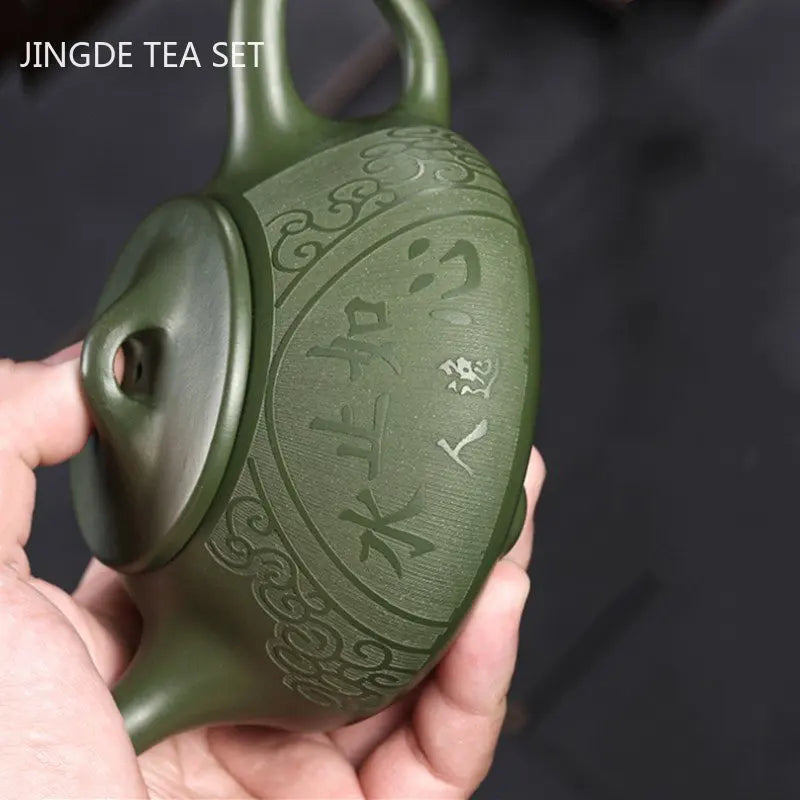 220ml Yixing Purple Clay Teapot Raw Ore Green Mud Hand-carved Stone Scoop Kettle Home Beauty Tea Infuser Chinese Zisha Tea Set