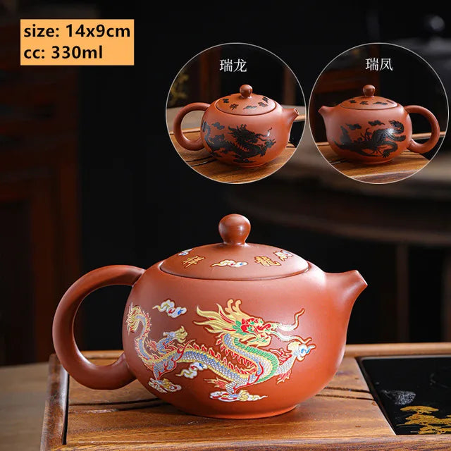 330ml Chinese Yixing Purple Clay Teapot Dragon and Phoenix Pattern Tea Pot Zhu Mud Beauty Filter Kettle Zisha Tea Infuser