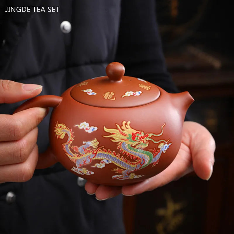 330ml Chinese Yixing Purple Clay Teapot Dragon and Phoenix Pattern Tea Pot Zhu Mud Beauty Filter Kettle Zisha Tea Infuser