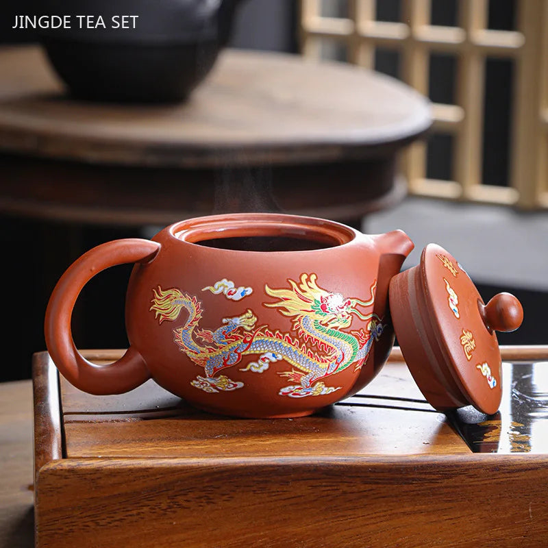 330ml Chinese Yixing Purple Clay Teapot Dragon and Phoenix Pattern Tea Pot Zhu Mud Beauty Filter Kettle Zisha Tea Infuser