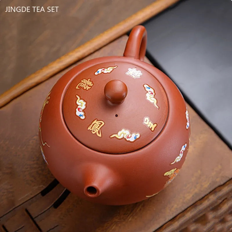 330ml Chinese Yixing Purple Clay Teapot Dragon and Phoenix Pattern Tea Pot Zhu Mud Beauty Filter Kettle Zisha Tea Infuser