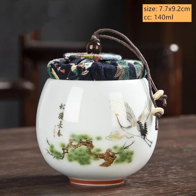 Boutique Ceramic Tea Caddy Airtight Jar Home with Lid Tea Cans Coffee Moisture-proof Jars Kitchen Grain Spice Container