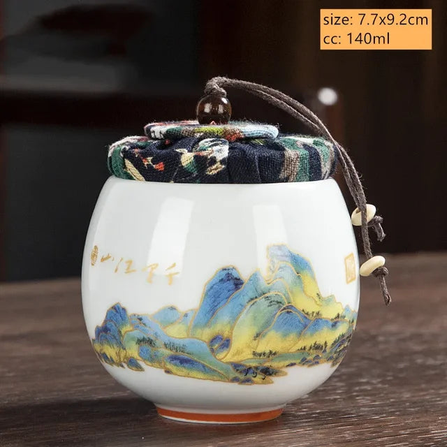 Boutique Ceramic Tea Caddy Airtight Jar Home with Lid Tea Cans Coffee Moisture-proof Jars Kitchen Grain Spice Container