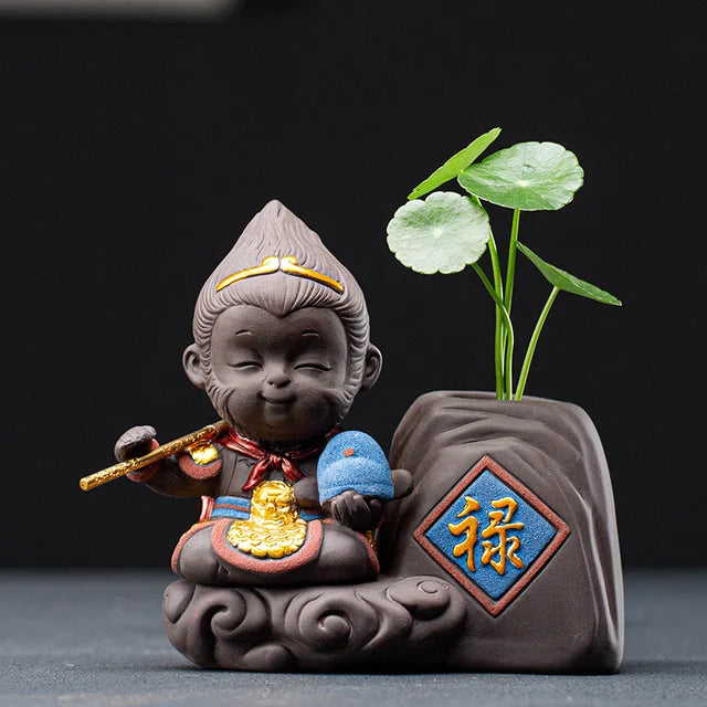 Boutique Hydroponic Small Flower Device Cute Purple Sand Sun Wukong Tea Pet Decoration Creative Tea Set Ornament Mini Vase