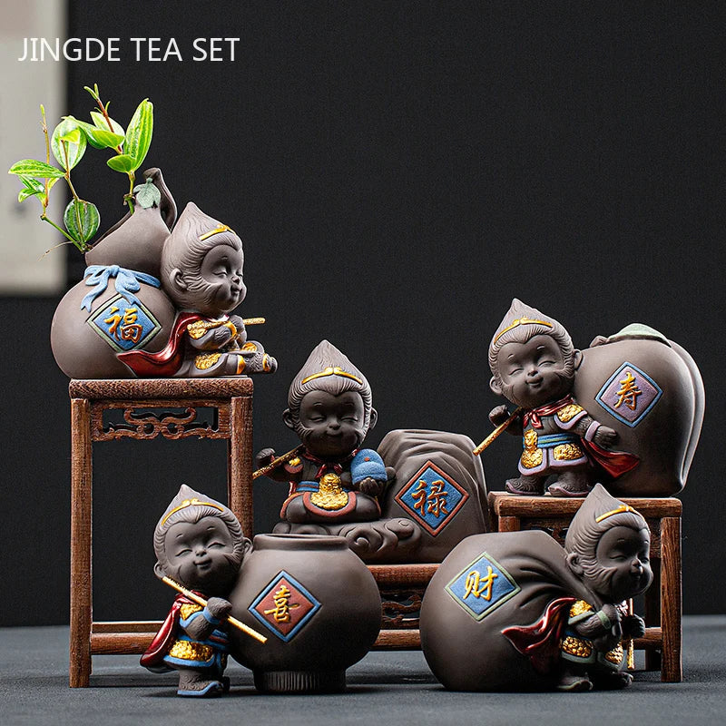 Boutique Hydroponic Small Flower Device Cute Purple Sand Sun Wukong Tea Pet Decoration Creative Tea Set Ornament Mini Vase