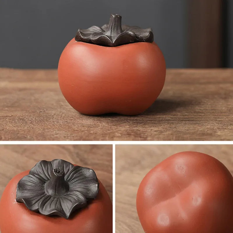 Chinese Creativity Purple Clay Tea Pet Good Luck Persimmon Model Ornament Handmade Tea Table Decoration Accessories Crafts