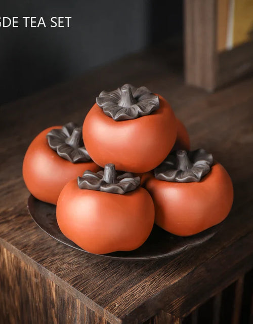 Chinese Creativity Purple Clay Tea Pet Good Luck Persimmon Model Ornament Handmade Tea Table Decoration Accessories Crafts