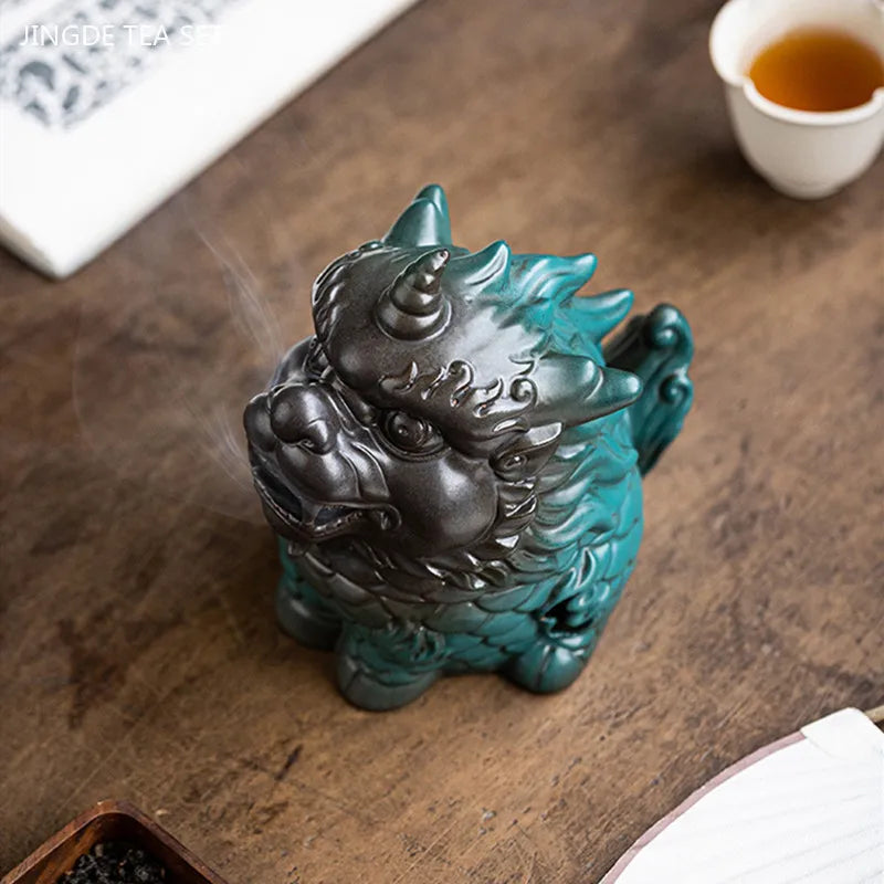 Chinese Kirin Model Fortune Decoration Tea Table Incense Burner Tea Pet Household Indoor Tea Ceremony Zen Ceramic Decoration