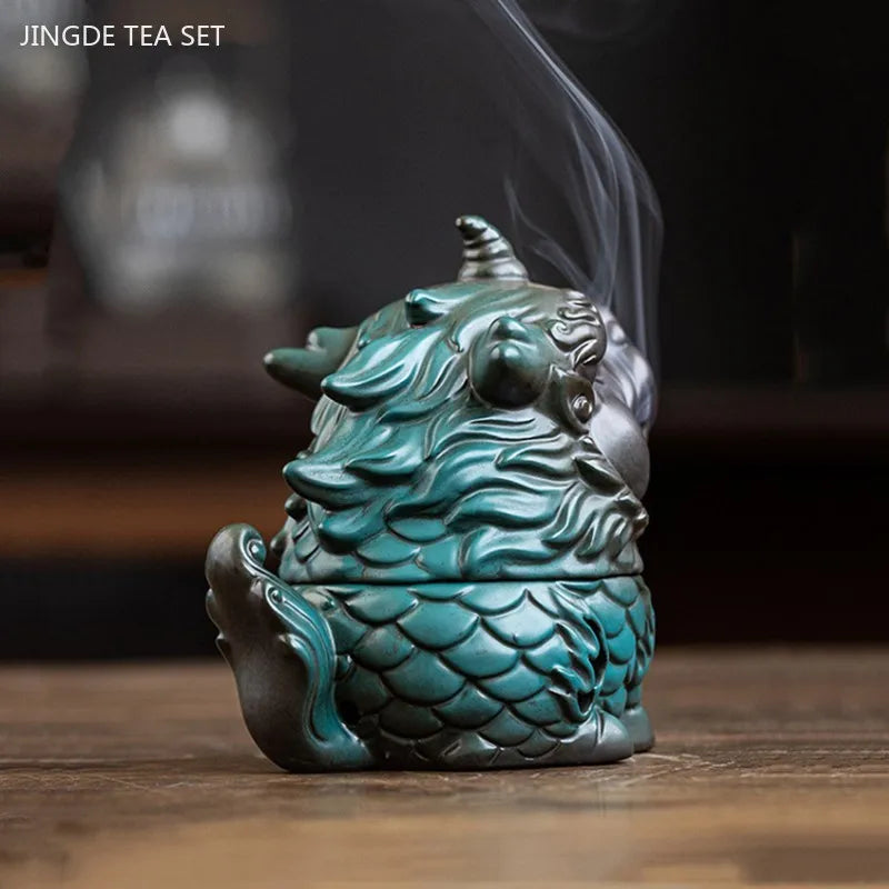 Chinese Kirin Model Fortune Decoration Tea Table Incense Burner Tea Pet Household Indoor Tea Ceremony Zen Ceramic Decoration