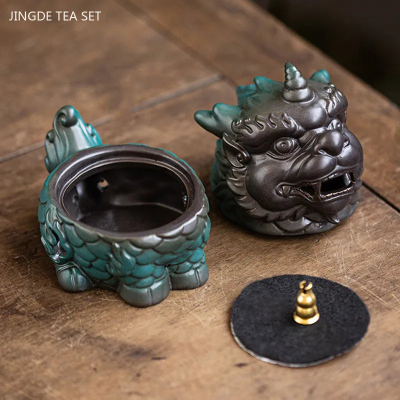 Chinese Kirin Model Fortune Decoration Tea Table Incense Burner Tea Pet Household Indoor Tea Ceremony Zen Ceramic Decoration