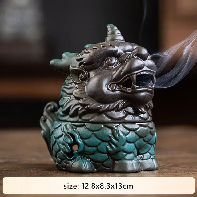 Chinese Kirin Model Fortune Decoration Tea Table Incense Burner Tea Pet Household Indoor Tea Ceremony Zen Ceramic Decoration