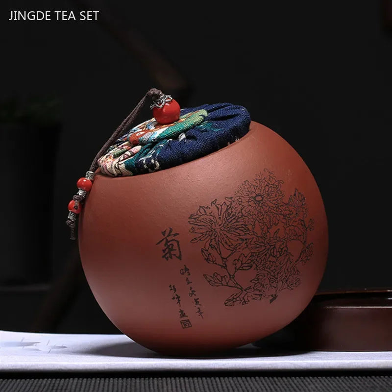 Chinese Yixing Purple Clay Tea Jar Sealed Tea Storage Tin Moisture-proof Pu 'er Tea Box Zisha Tea Accessories Coffee Container