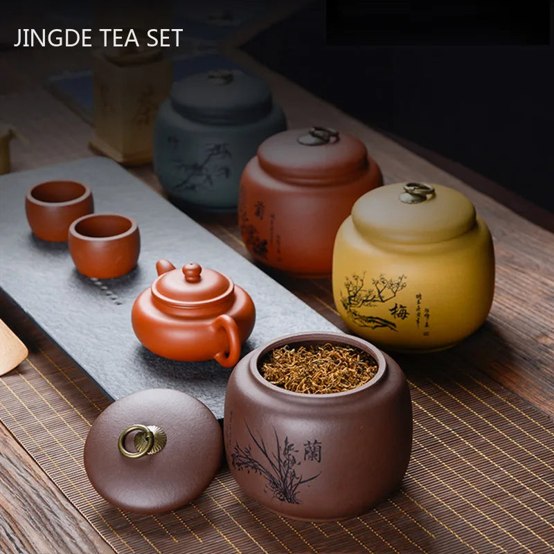 Chinese Yixing Purple Clay Tea Tins Travel Tea Bag Storage Box Portable Sealed Tea Caddy Coffee Canister Kitchen Spice Container