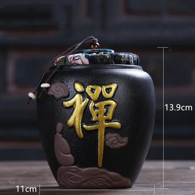 Creative Black Pottery Tea Cans Large Ceramic Sealed Tea Caddy Waking Tea Jar Kitchen Spice Sealed Storage Cans Home Accessories