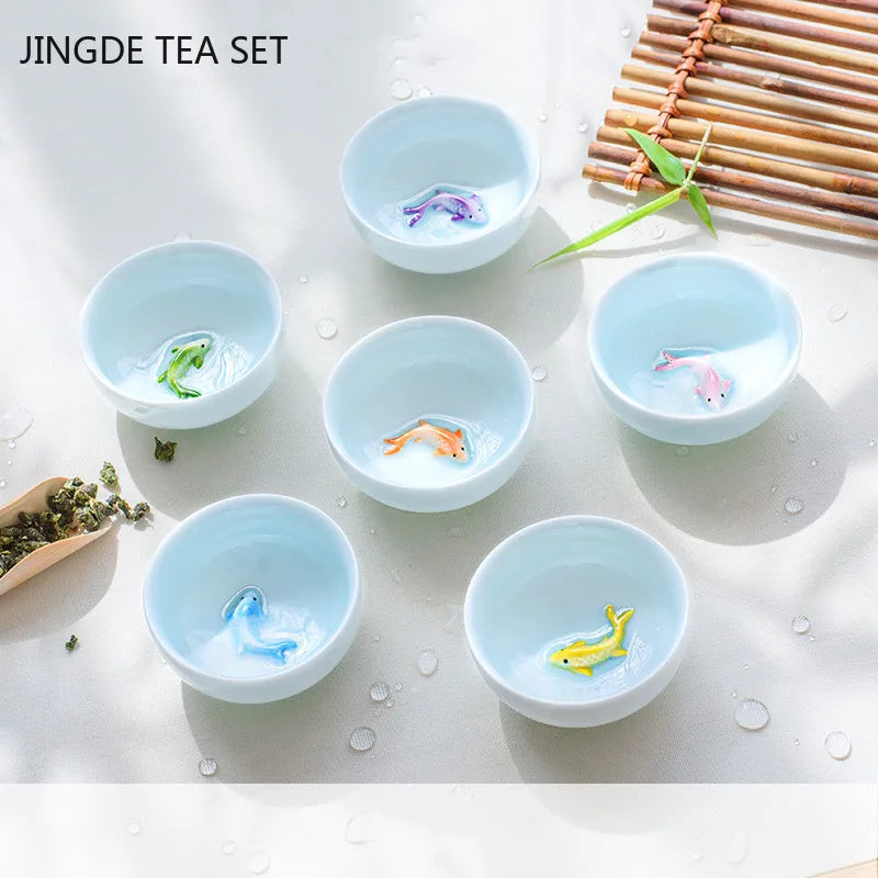 Creative Ceramic Small Fish Teacup Set Portable Tea Pot and Cup Set Chinese Tea Ceremony Supplies Customized Teaware Gifts