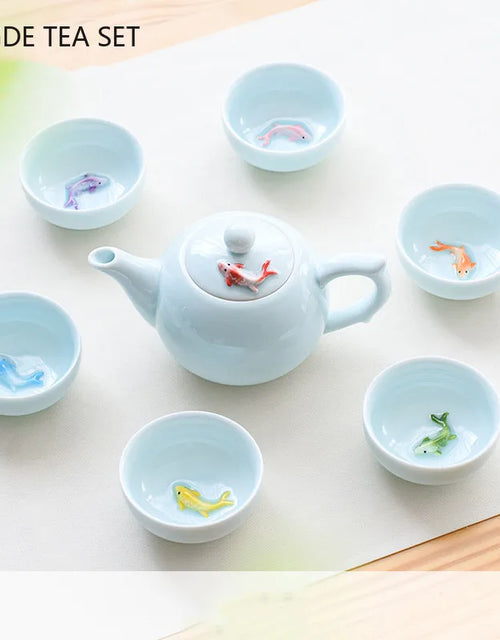 Creative Ceramic Small Fish Teacup Set Portable Tea Pot and Cup Set Chinese Tea Ceremony Supplies Customized Teaware Gifts