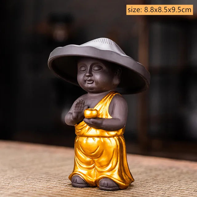 Creative Purple Sand Tea Leaking Tea Pet Decoration Purple Clay Tea Set Accessories Office Desktop Little Monk Zen Ornament