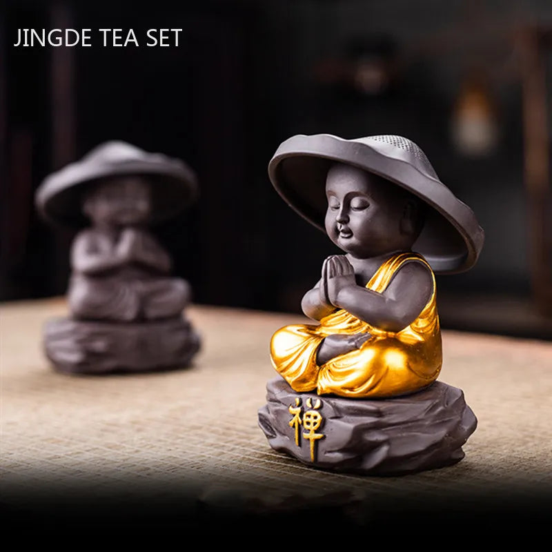 Creative Purple Sand Tea Leaking Tea Pet Decoration Purple Clay Tea Set Accessories Office Desktop Little Monk Zen Ornament