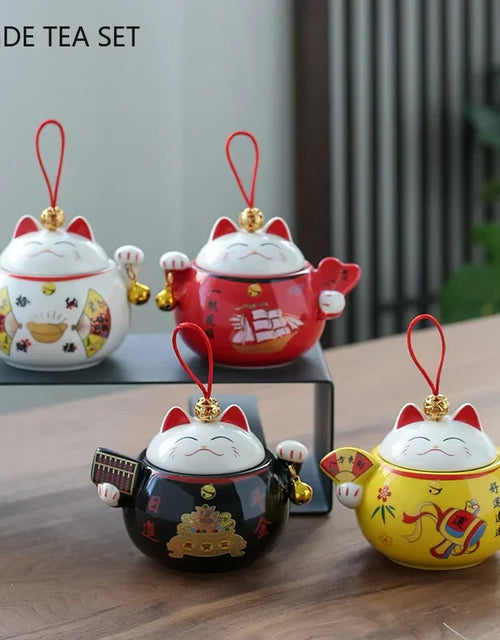 Cute Lucky Cat Ceramic Tea Tins Portable Coffee Moisture-proof Jar Pot Kitchen Storage Tea Container Home Decor Small Ornament