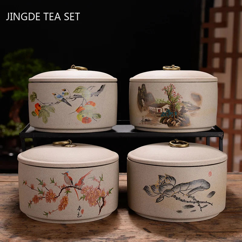 Exquisite Ceramics Tea Caddy Portable Sealed Jar Travel Tea Storage Spice Tea Boxes Coffee Canister Biscuit Tea Storage Tank