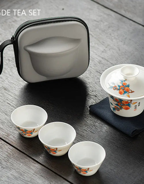 Exquisite Goat Fat Jade White Porcelain Travel Tea Set Portable Tea Infuser Gaiwan Tea Cup Set Outdoor Ceramic Teaware Supplies