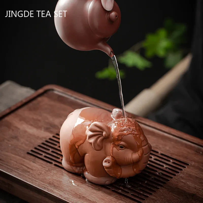 Handmade Purple Clay Tea Pet Ornaments Tea Tray Elephant Sculpture Decoration Can Raise Tea Figurine Accessories Desktop Decors