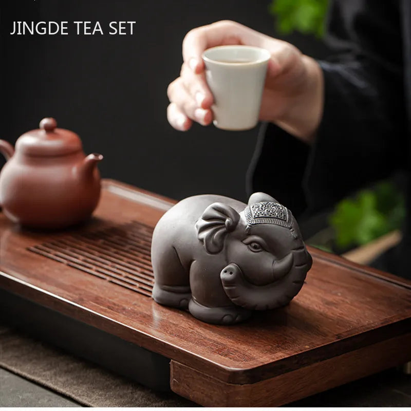 Handmade Purple Clay Tea Pet Ornaments Tea Tray Elephant Sculpture Decoration Can Raise Tea Figurine Accessories Desktop Decors