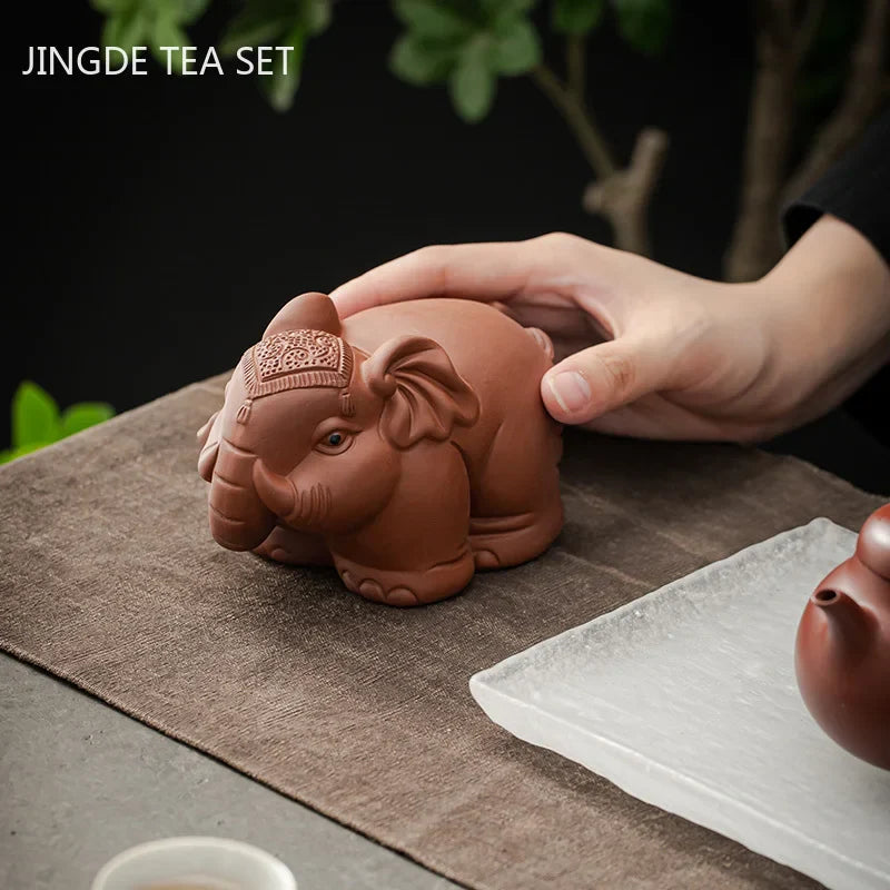 Handmade Purple Clay Tea Pet Ornaments Tea Tray Elephant Sculpture Decoration Can Raise Tea Figurine Accessories Desktop Decors