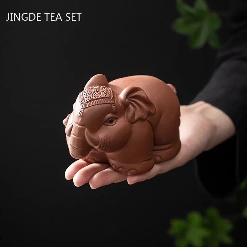 Handmade Purple Clay Tea Pet Ornaments Tea Tray Elephant Sculpture Decoration Can Raise Tea Figurine Accessories Desktop Decors