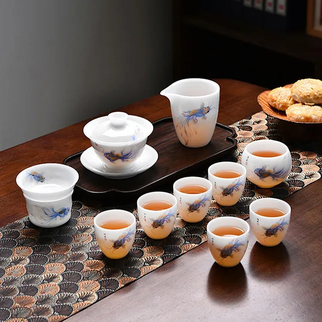 High Quality Ceramic Tea Sets Customized White Porcelain Gaiwan Tea Cup Set Master Handmade Teaware Gifts Chinese Drinkware Suit