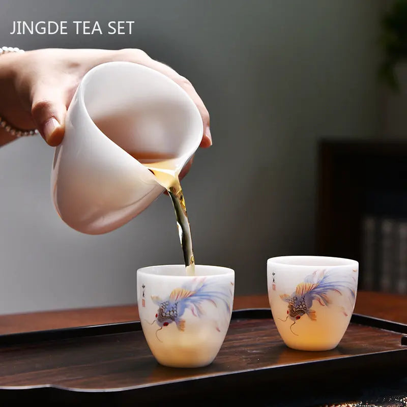 High Quality Ceramic Tea Sets Customized White Porcelain Gaiwan Tea Cup Set Master Handmade Teaware Gifts Chinese Drinkware Suit