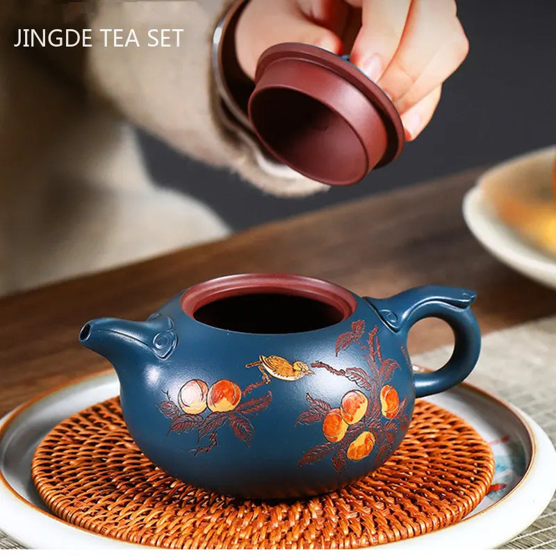 High-grade Yixing Purple Clay Tea Pot Set Handmade Teapot and Cup Suit Ball Hole Filter Xishi Kettle Chinese Blue Tea Sets