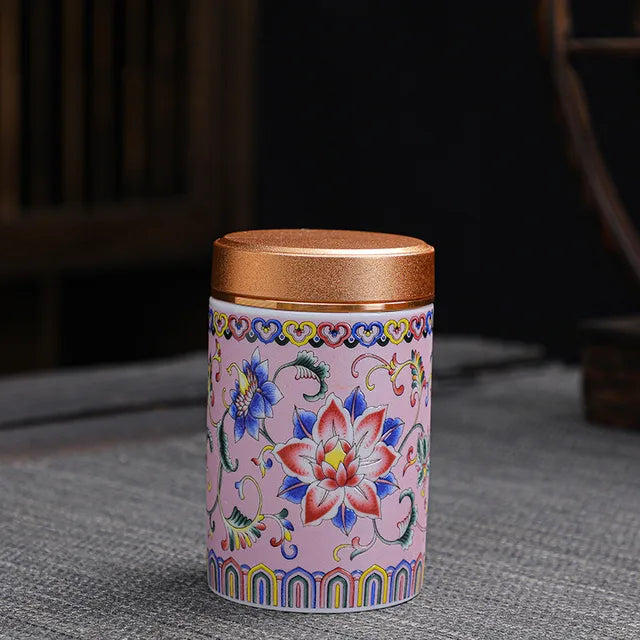 Portable Travel Ceramics Tea Caddy Mini Enamel Sealed Jar Tieguanyin Container Coffee Powder Canister Kitchen Spice Storage Tank