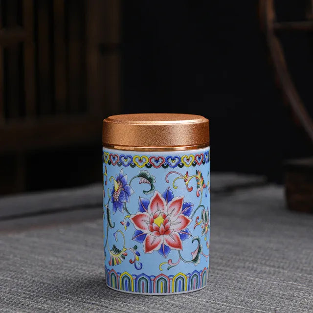 Portable Travel Ceramics Tea Caddy Mini Enamel Sealed Jar Tieguanyin Container Coffee Powder Canister Kitchen Spice Storage Tank