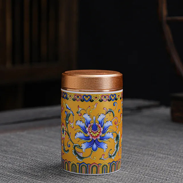 Portable Travel Ceramics Tea Caddy Mini Enamel Sealed Jar Tieguanyin Container Coffee Powder Canister Kitchen Spice Storage Tank