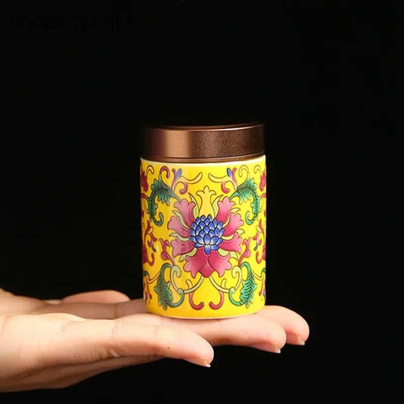 Portable Travel Ceramics Tea Caddy Mini Enamel Sealed Jar Tieguanyin Container Coffee Powder Canister Kitchen Spice Storage Tank