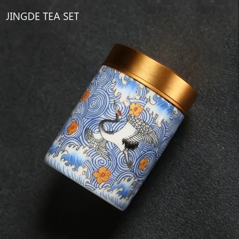 Portable Travel Ceramics Tea Caddy Mini Enamel Sealed Jar Tieguanyin Container Coffee Powder Canister Kitchen Spice Storage Tank