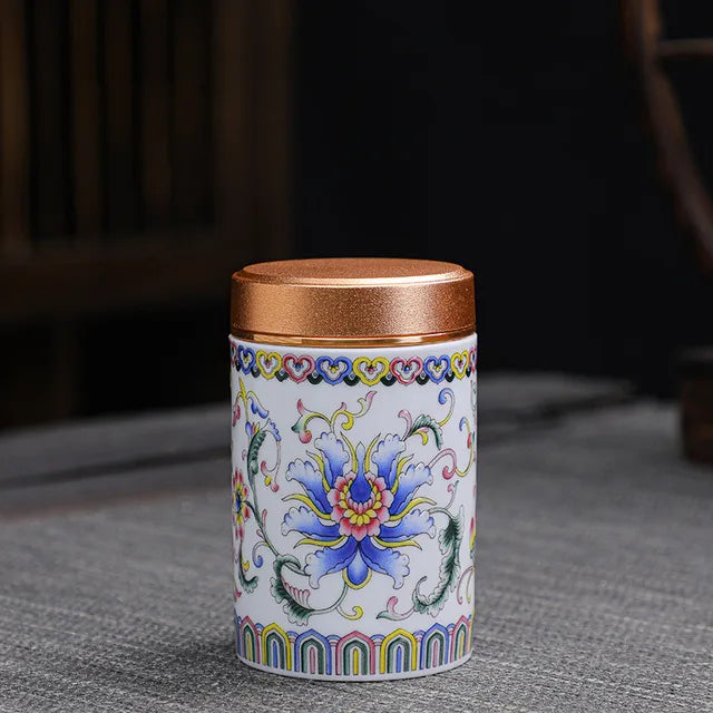 Portable Travel Ceramics Tea Caddy Mini Enamel Sealed Jar Tieguanyin Container Coffee Powder Canister Kitchen Spice Storage Tank