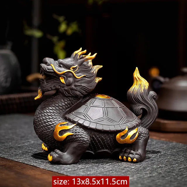 Purple Clay Dragon Turtle Tea Pet Ornaments Can Raise Fengshui Home Decoration Animal Sculpture Crafts Chinese Tea Accessories