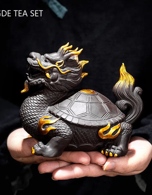 Purple Clay Dragon Turtle Tea Pet Ornaments Can Raise Fengshui Home Decoration Animal Sculpture Crafts Chinese Tea Accessories