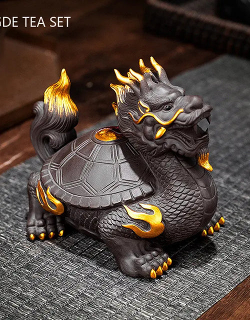 Purple Clay Dragon Turtle Tea Pet Ornaments Can Raise Fengshui Home Decoration Animal Sculpture Crafts Chinese Tea Accessories